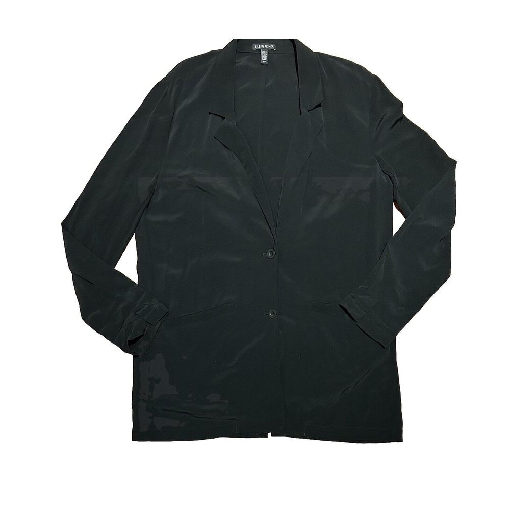 Eileen Fisher Blazer Jacket Tencel Viscose Open Front Black‎ Notch Collar Small